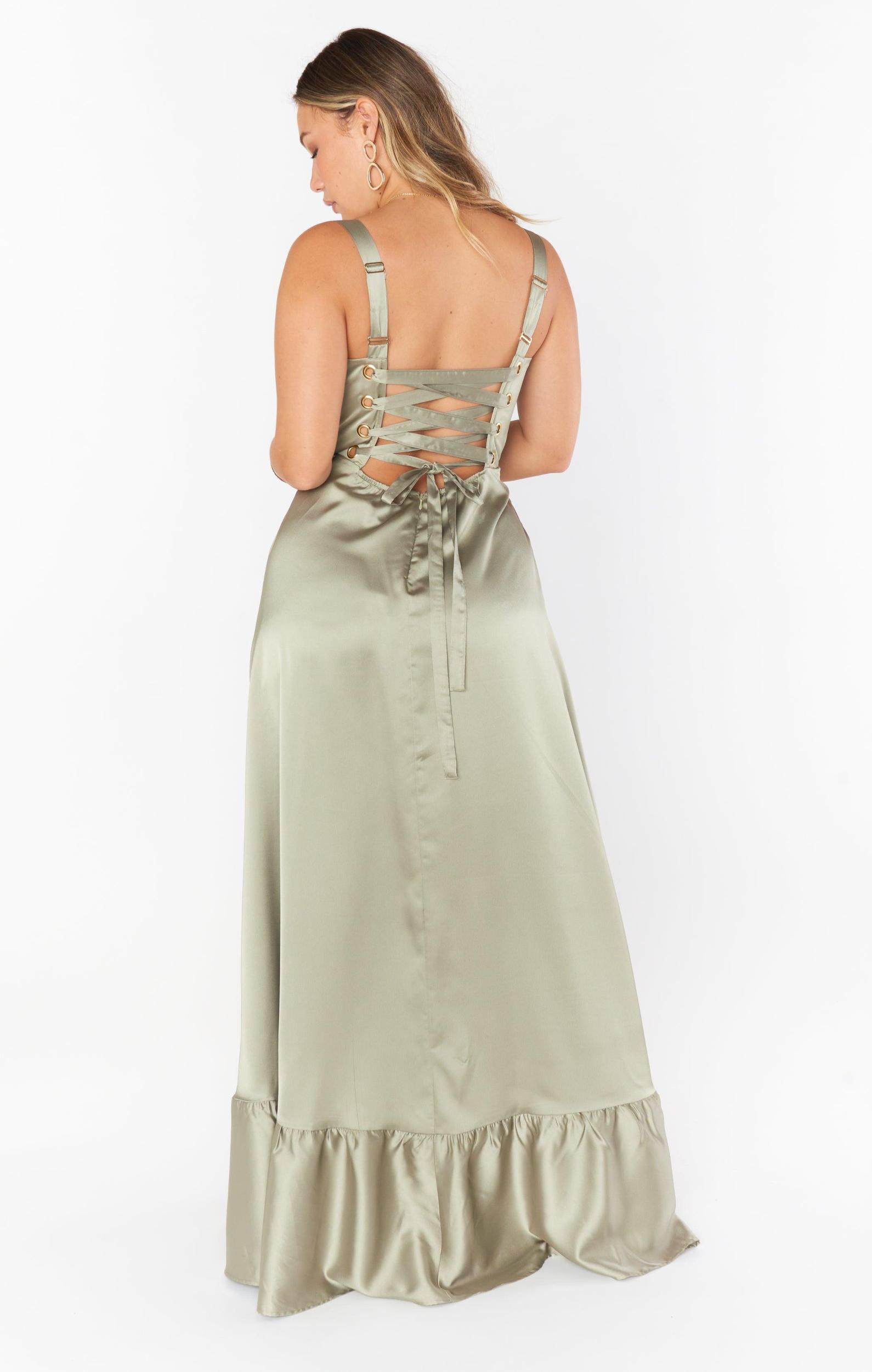 Clarissa Corset Dress ~ Moss Green Luxe Satin Product Image
