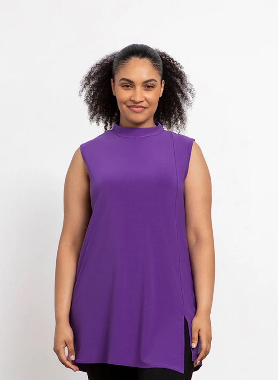 Sympli Sleeveless Mock Neck Slit Tunic Product Image