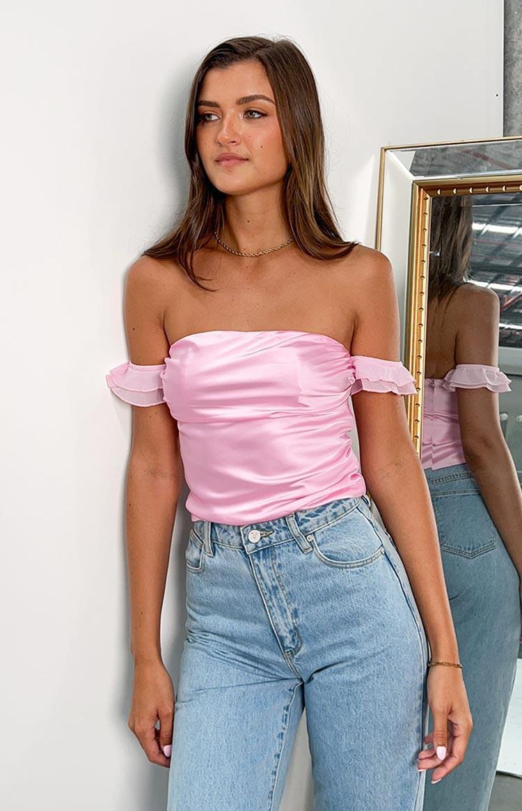 Silvia Pink Satin Crop Top Product Image
