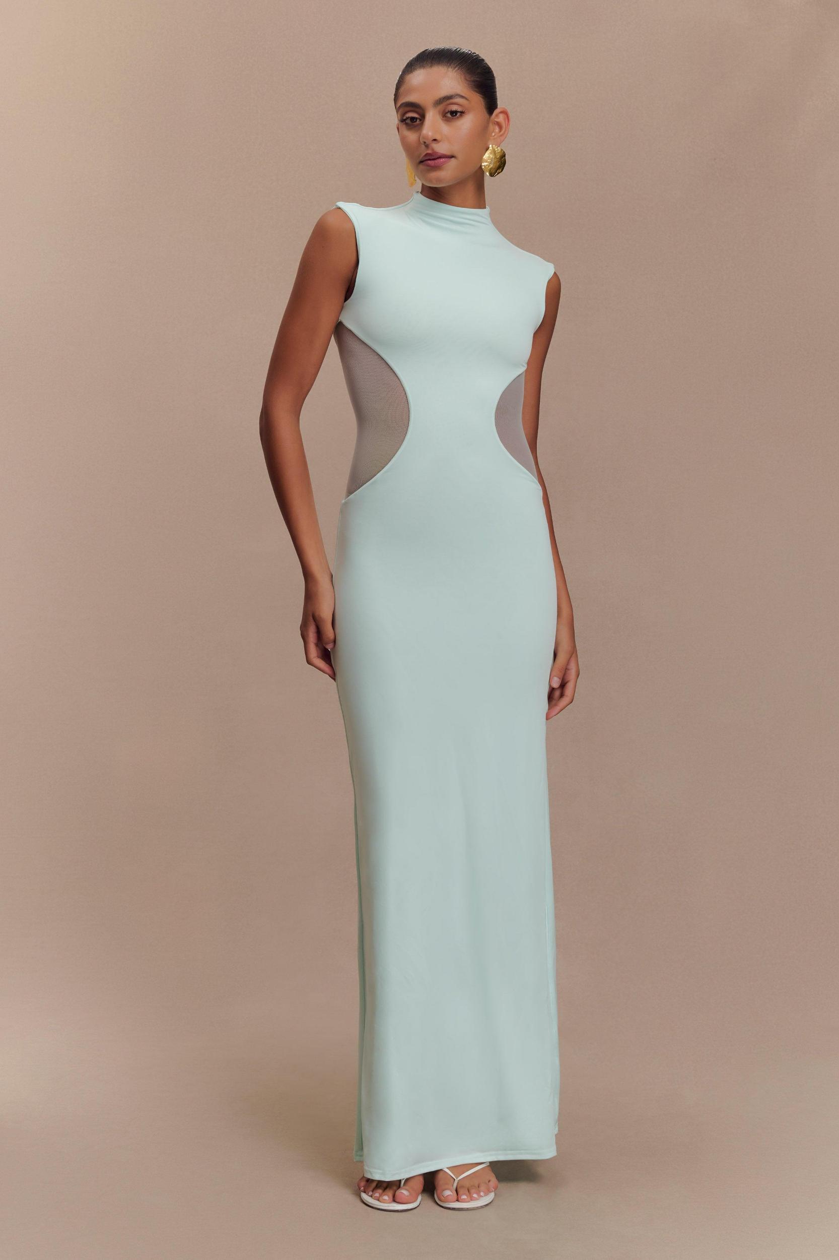 Massie Slinky And Mesh Maxi Dress - Lagoon Product Image
