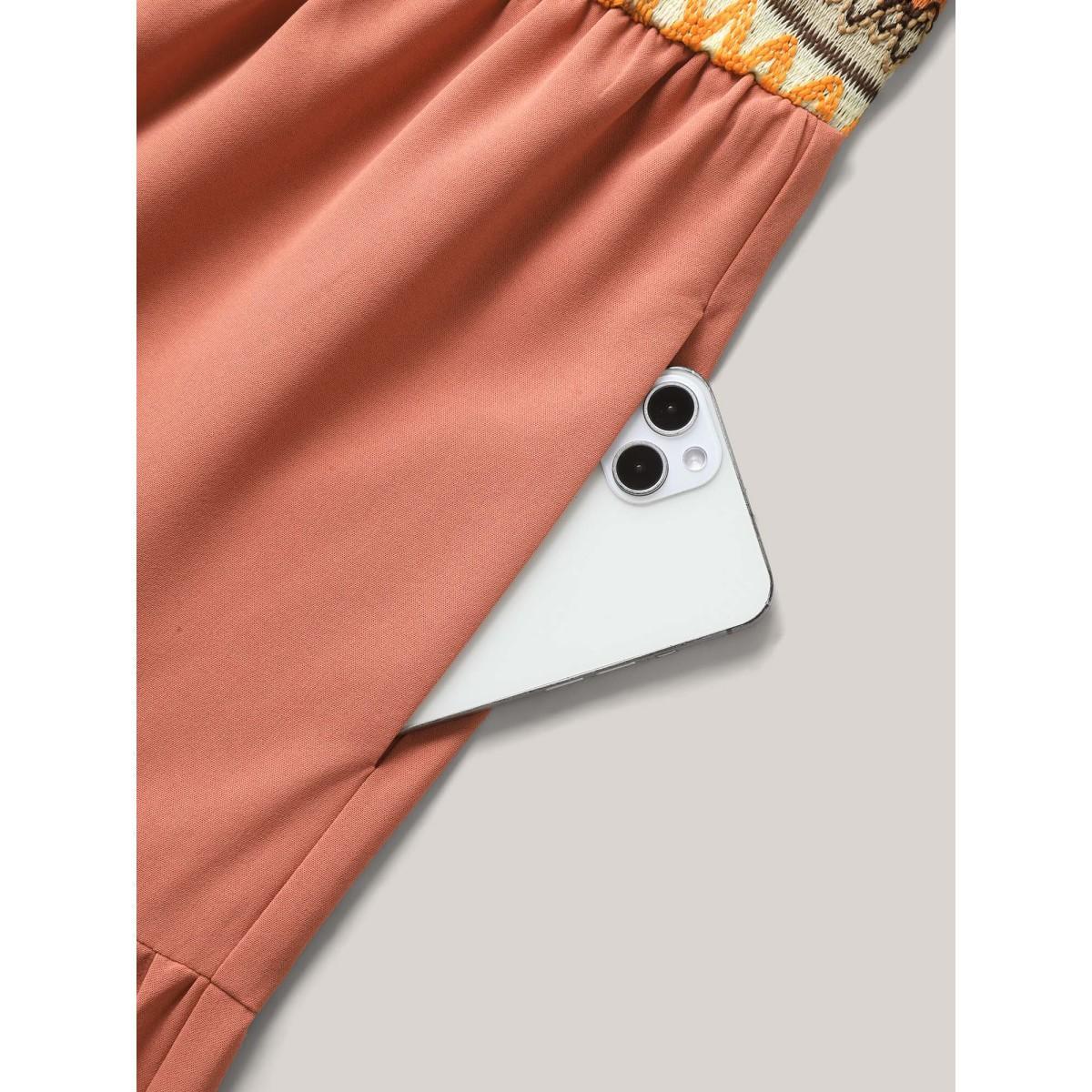 Plus Size Boho Stripes V-Neck Pockets Midi Dress Coral Women V-neck Sleeveless Curvy BloomChic 26/4X Product Image