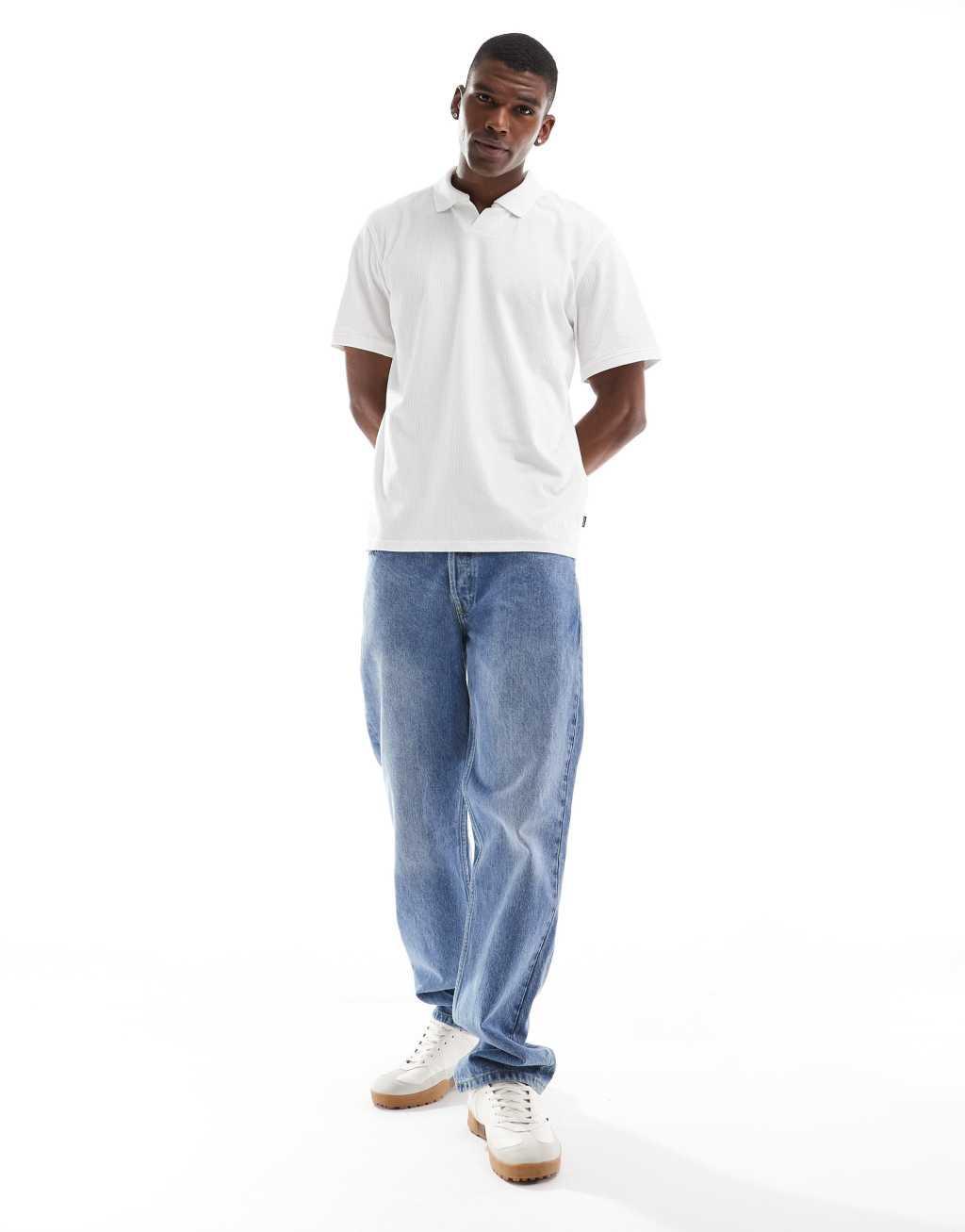 Jack & Jones plisse notch polo in white Product Image