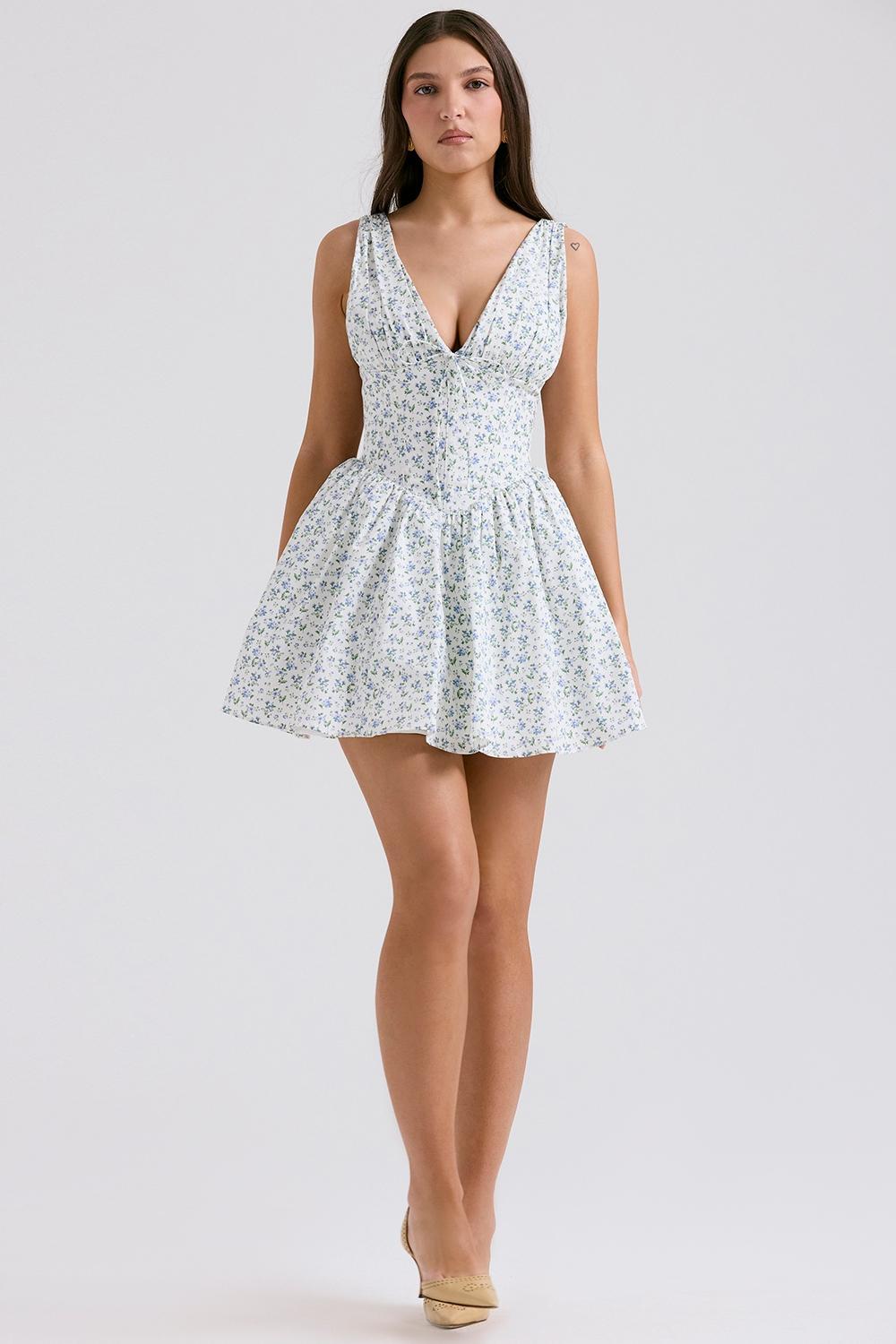Fabrizia  white bluebell print corset mini dress Product Image