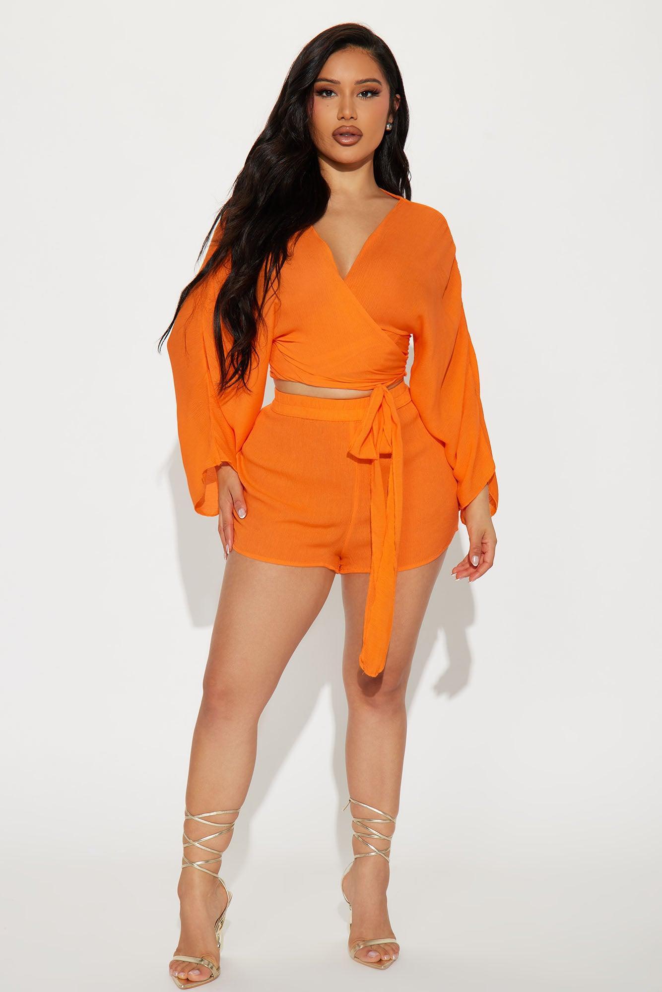 Breezy Nights Linen 2 Piece Cover Up - Neon Orange Product Image