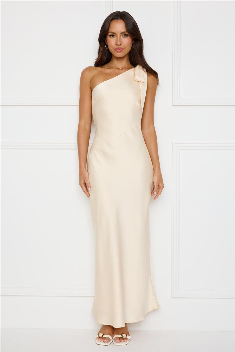 Night Of Distinction One Shoulder Satin Maxi Dress Champagne Product Image