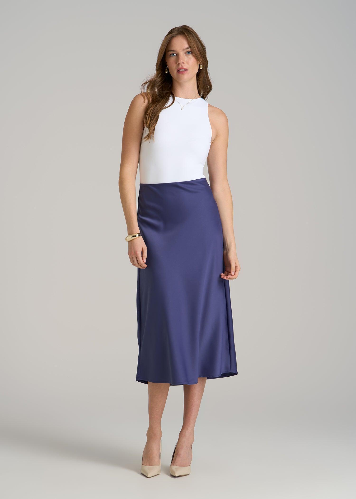 Pull On Satin Midi Skirt for Tall Women in Future Dusk Product Image