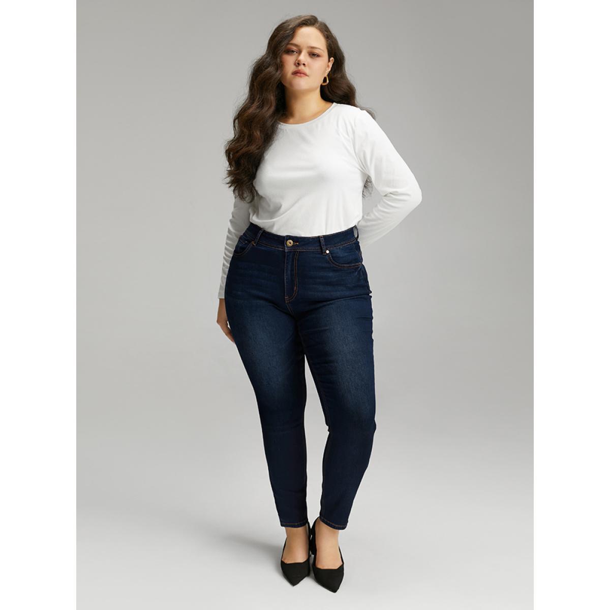 Plus Size Skinny Dark Wash Zipper Fly Jeans Women Indigo Casual Plain Plain High stretch Pocket Jeans BloomChic 18/2X Product Image