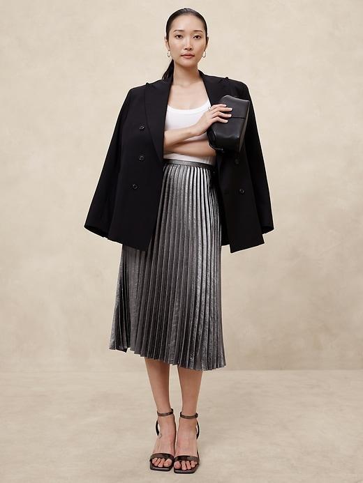 Lamé Pleated Midi Skirt Product Image