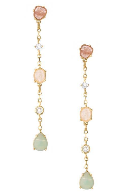 Ettika Earth Stone Mixed Crystal Linear Drop Earrings in 18K Gold Plated Product Image