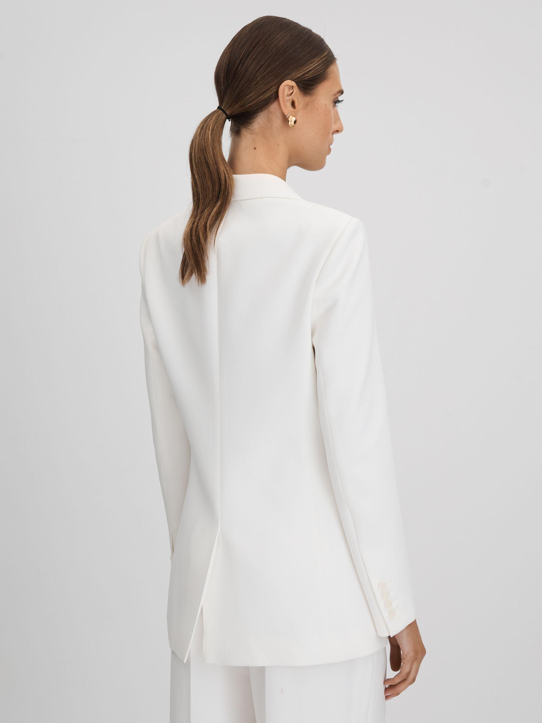 Petite Double Breasted Crepe Suit Blazer in White Product Image