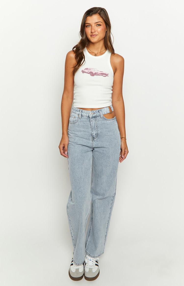 Blue Blaze Mid Wash Denim Cut Out Jeans Product Image