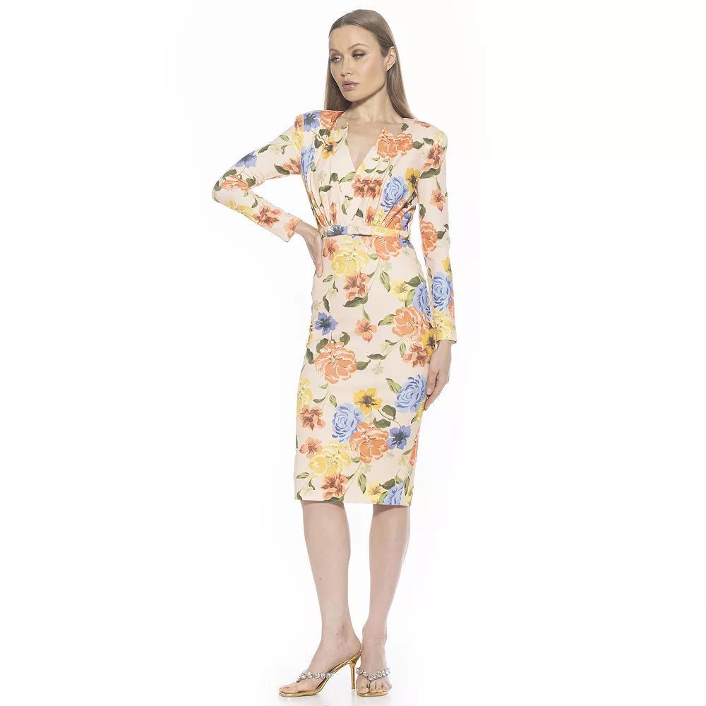 Women's ALEXIA ADMOR Crysta Draped-Sleeve Midi Sheath Dress, Size: XL, Brown Floral Product Image