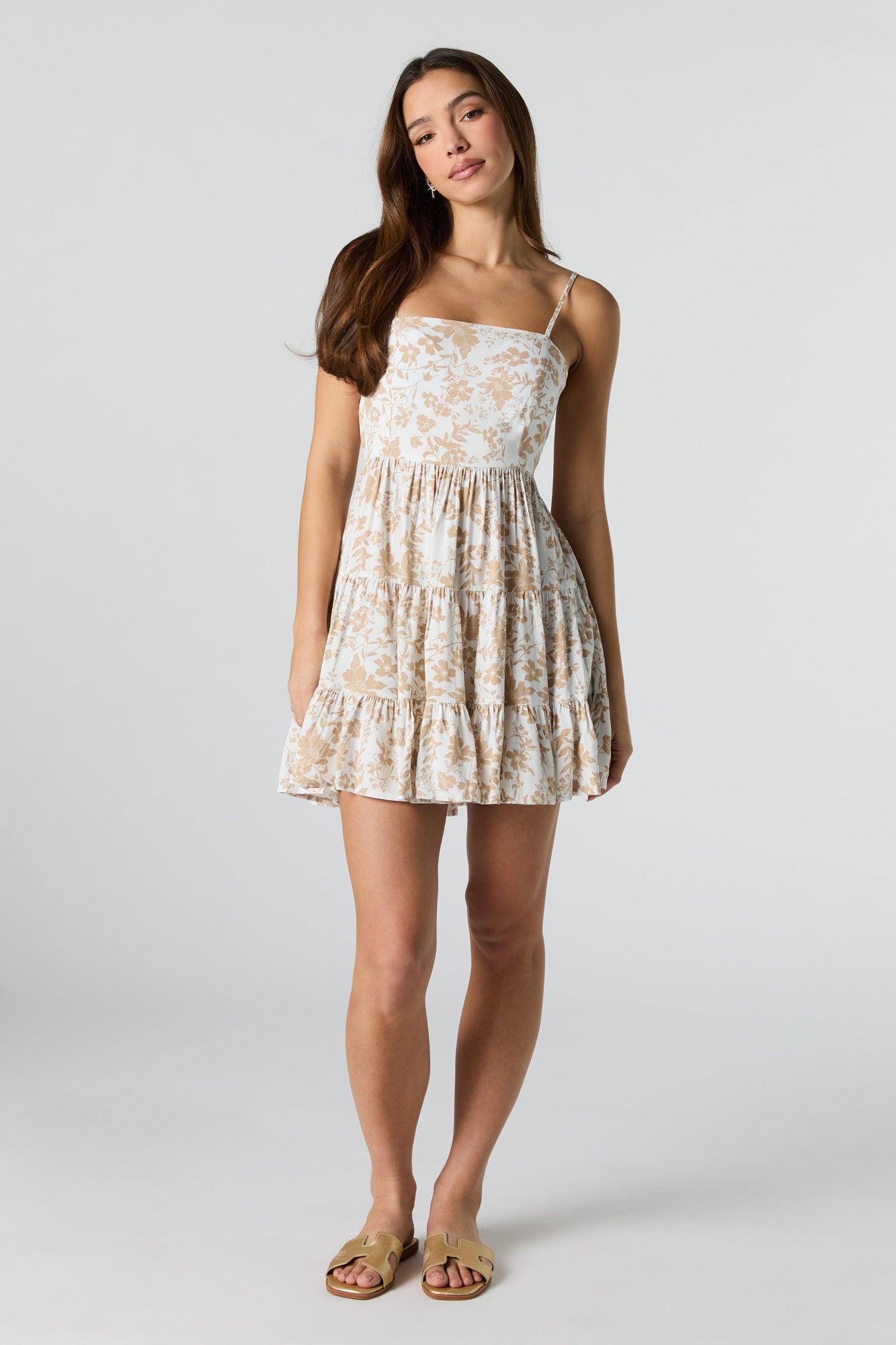 Printed Tie Back Tiered Mini Dress Female Product Image