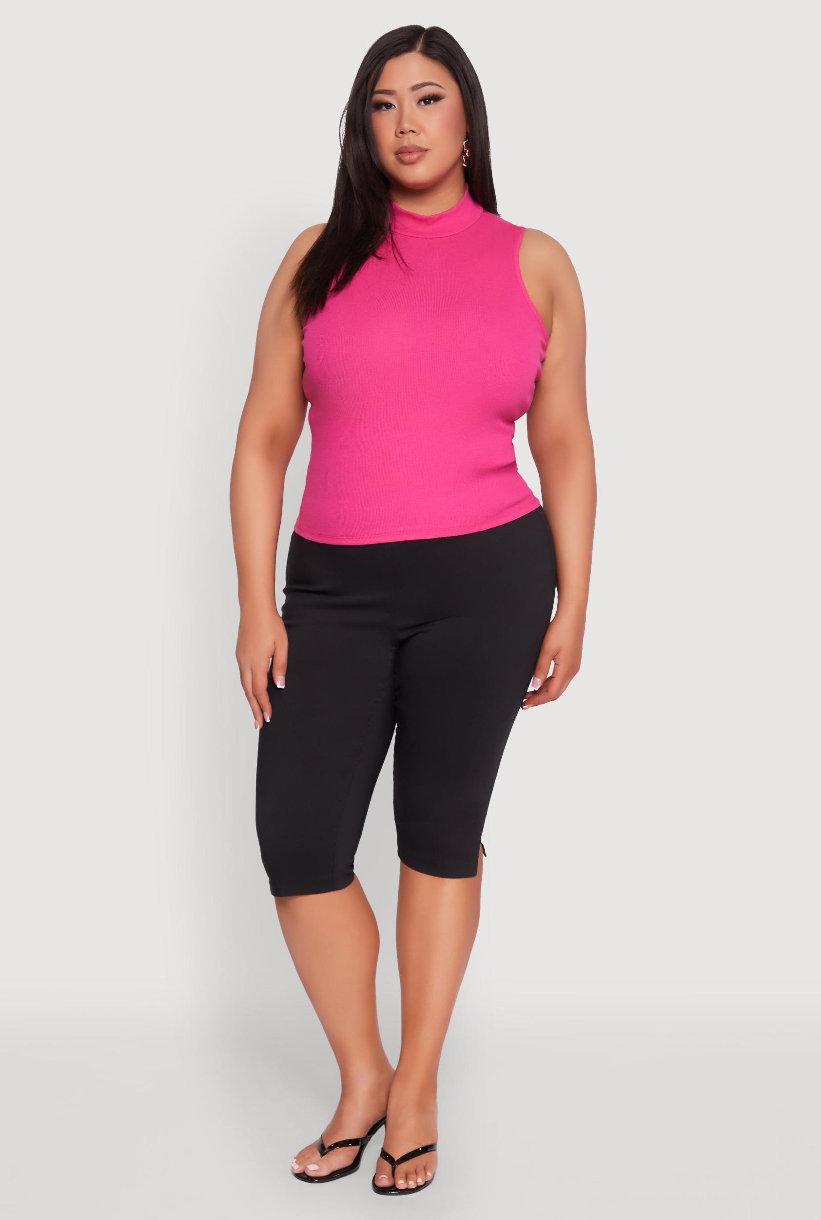 Womens Plus Size Rib Knit Sleeveless Mock Neck Top Product Image
