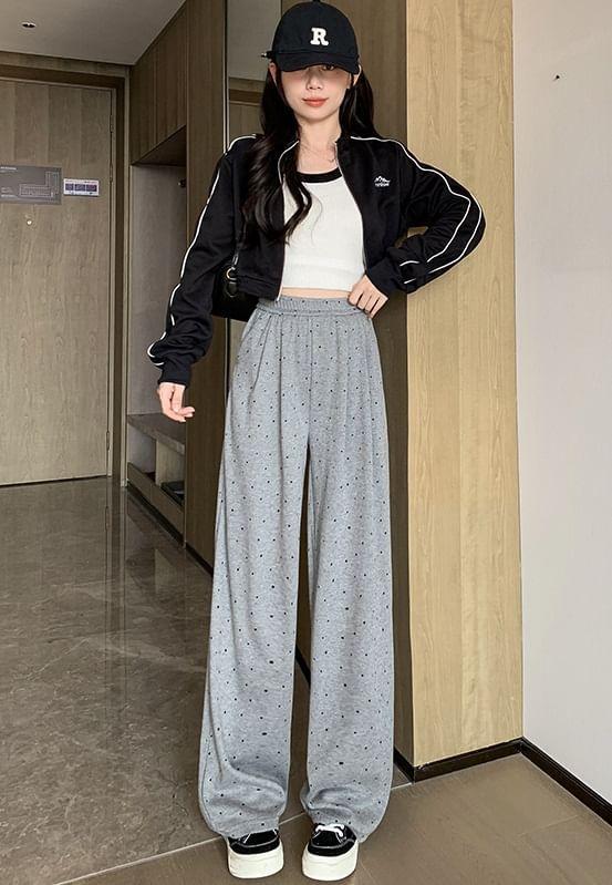 Mid Rise Dotted Wide Leg Pants Product Image