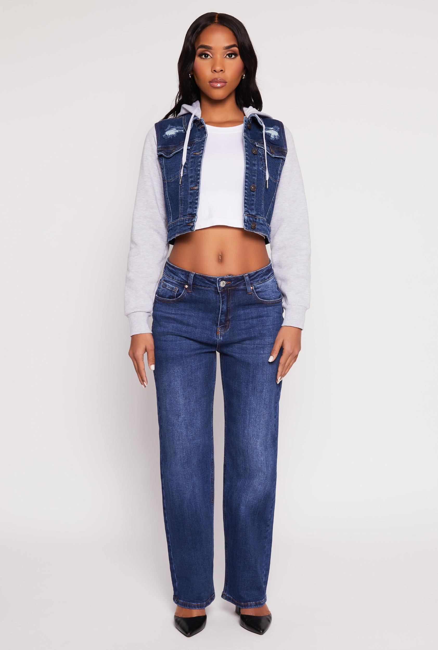 Womens WAX Distressed Hooded Jean Jacket Product Image