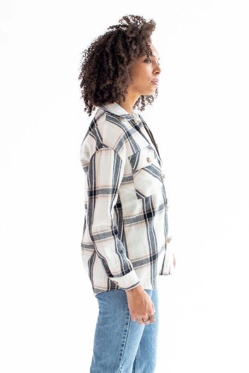 White & Black Oversized Plaid Shacket Product Image