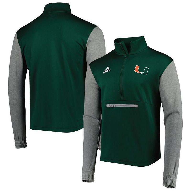 Men's adidas Green/Heathered Gray Miami Hurricanes Team AEROREADY Half-Zip Top, Size: Medium Product Image