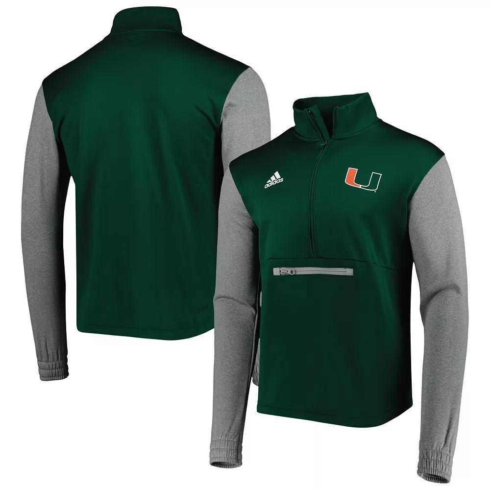 Men's adidas Green/Heathered Gray Miami Hurricanes Team AEROREADY Half-Zip Top, Size: Medium Product Image