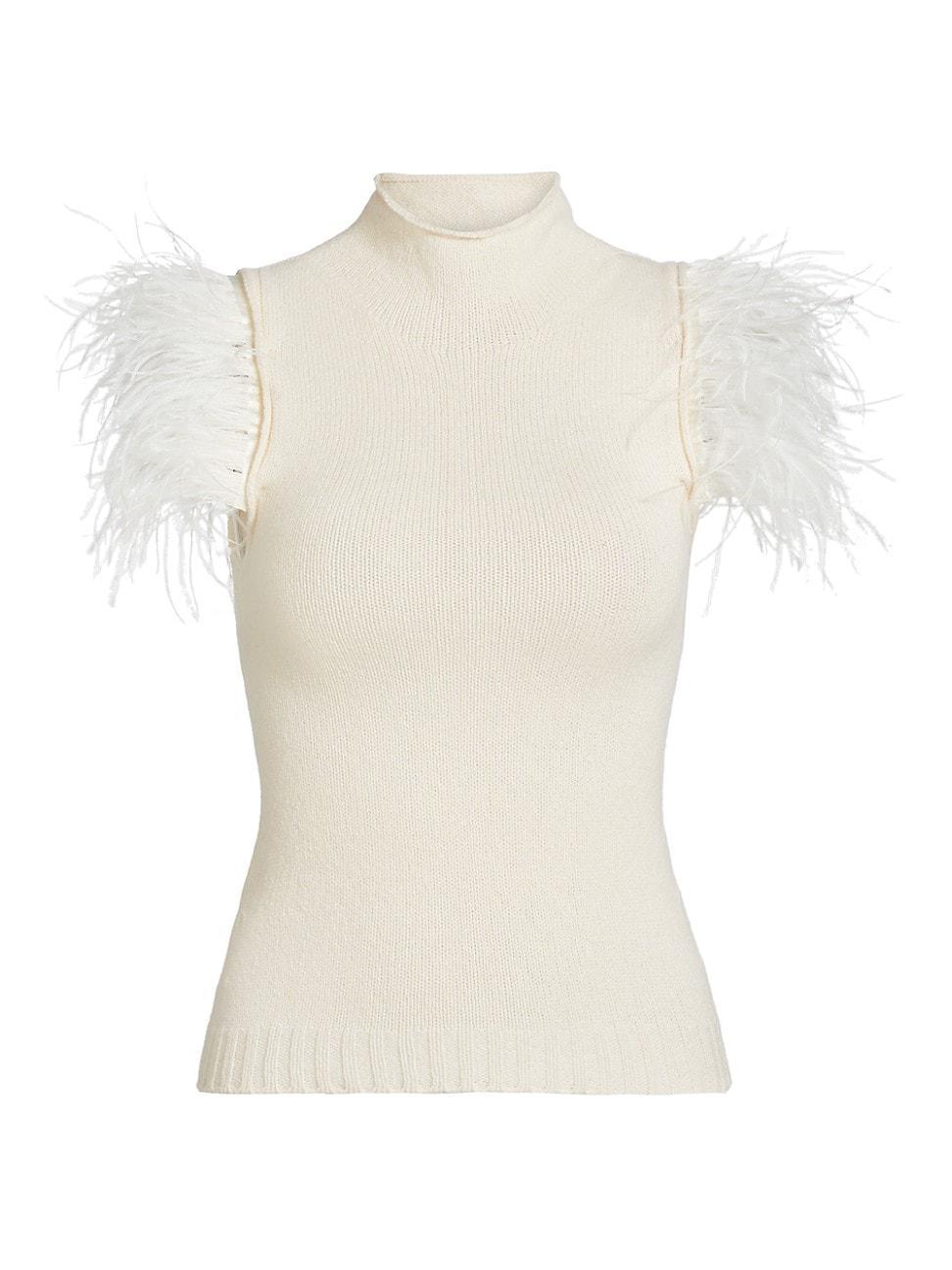 Womens Feather-Embellished Cashmere & Wool Top Product Image