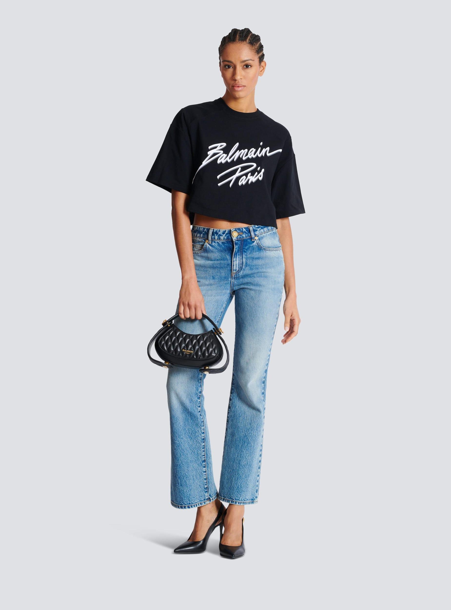 Cropped T-shirt with flocked Balmain Letter logo Product Image