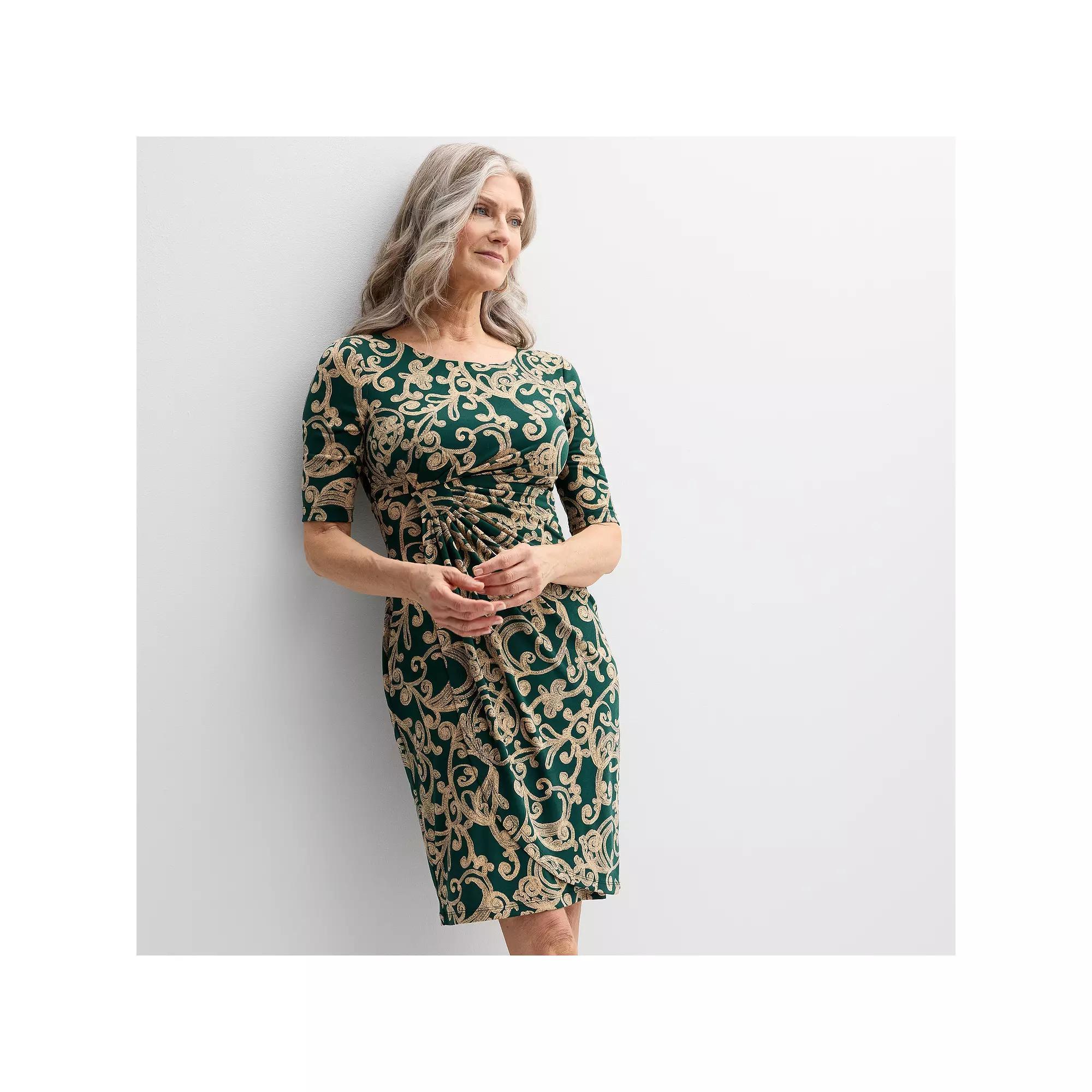 Women's Connected Apparel Printed Elbow Sleeve Dress, Size: 4, Green Product Image