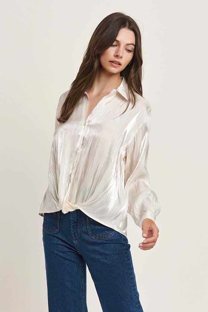 Twisted Hem Satin Blouse Product Image