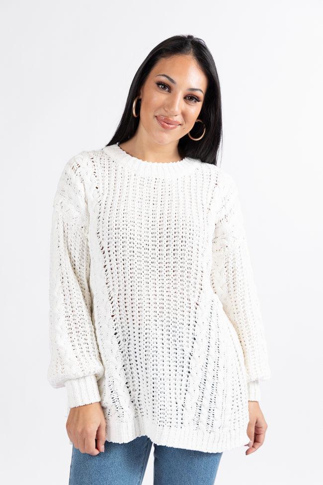 Wide Open Spaces Ivory Oversized Chenille Crew Neck Sweater FINAL SALE Product Image