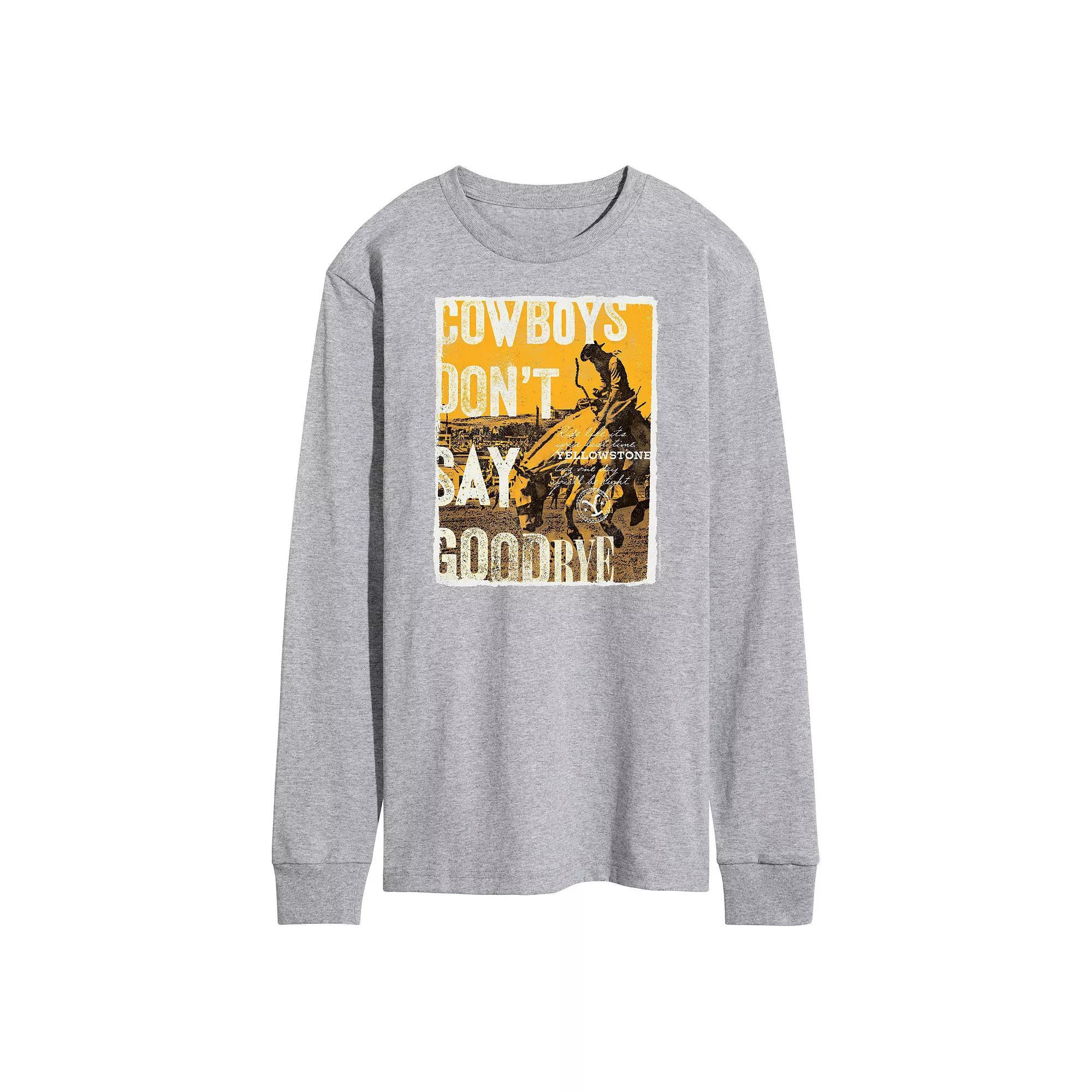 Mens Yellowstone Cowboys Dont Say Goodbye Long Sleeve Graphic Tee Grey Gray Product Image