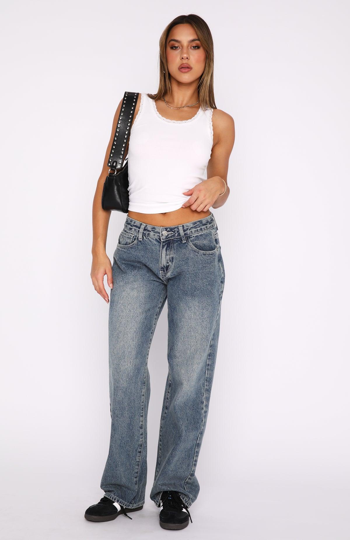 Bring The Style Low Rise Wide Leg Jeans Brown Blue Acid Wash Product Image