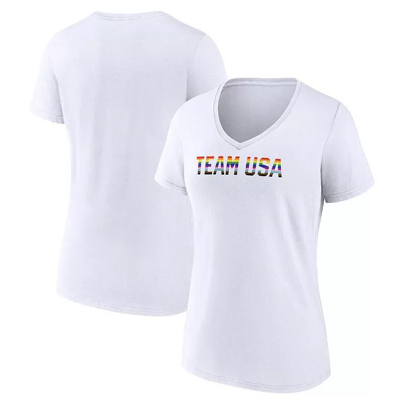 Women's Fanatics Branded White Team USA Pride Striped V-Neck T-Shirt, Size: Small, Usa White Product Image