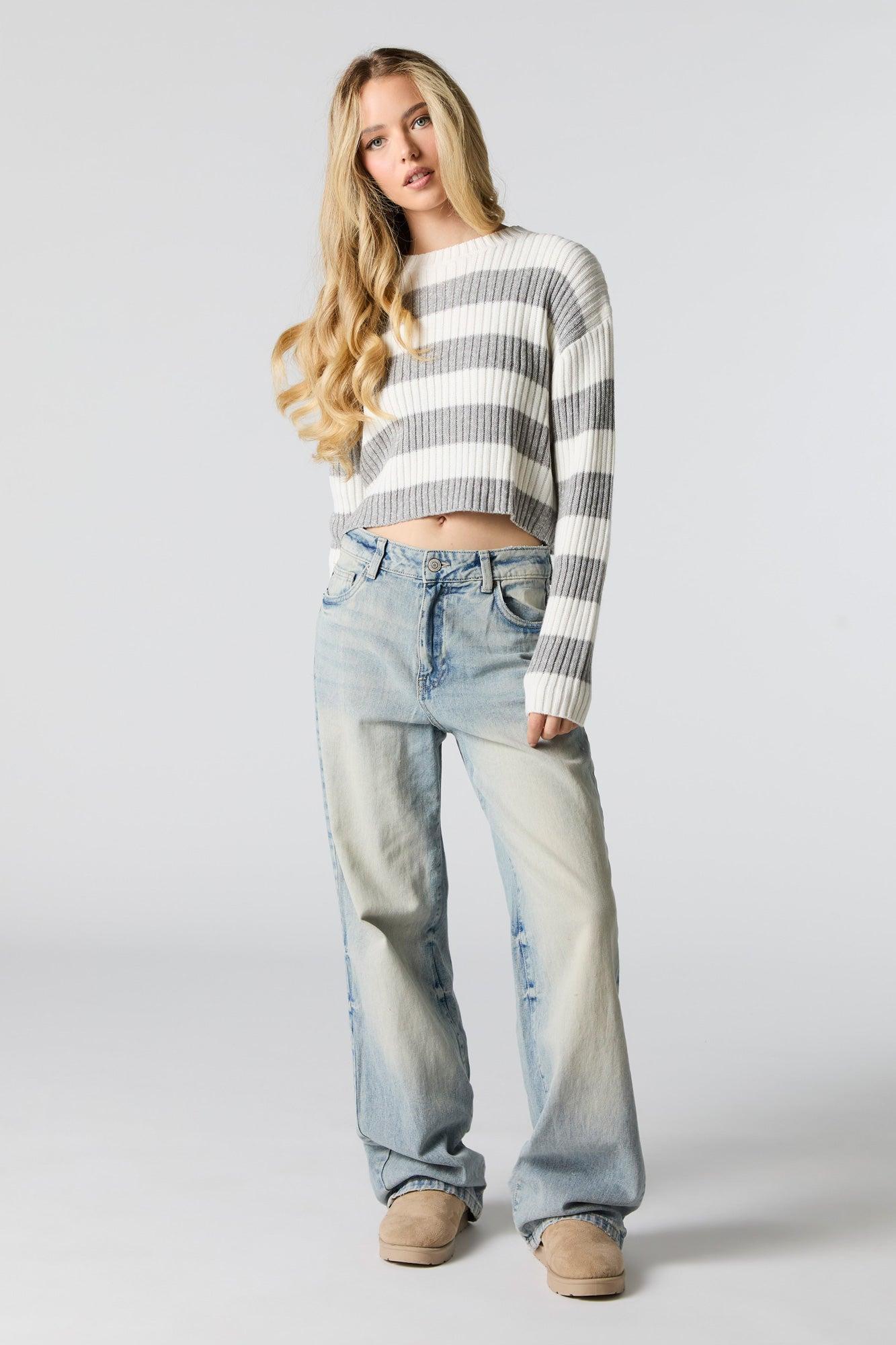 Striped Ribbed Knit Sweater Female Product Image