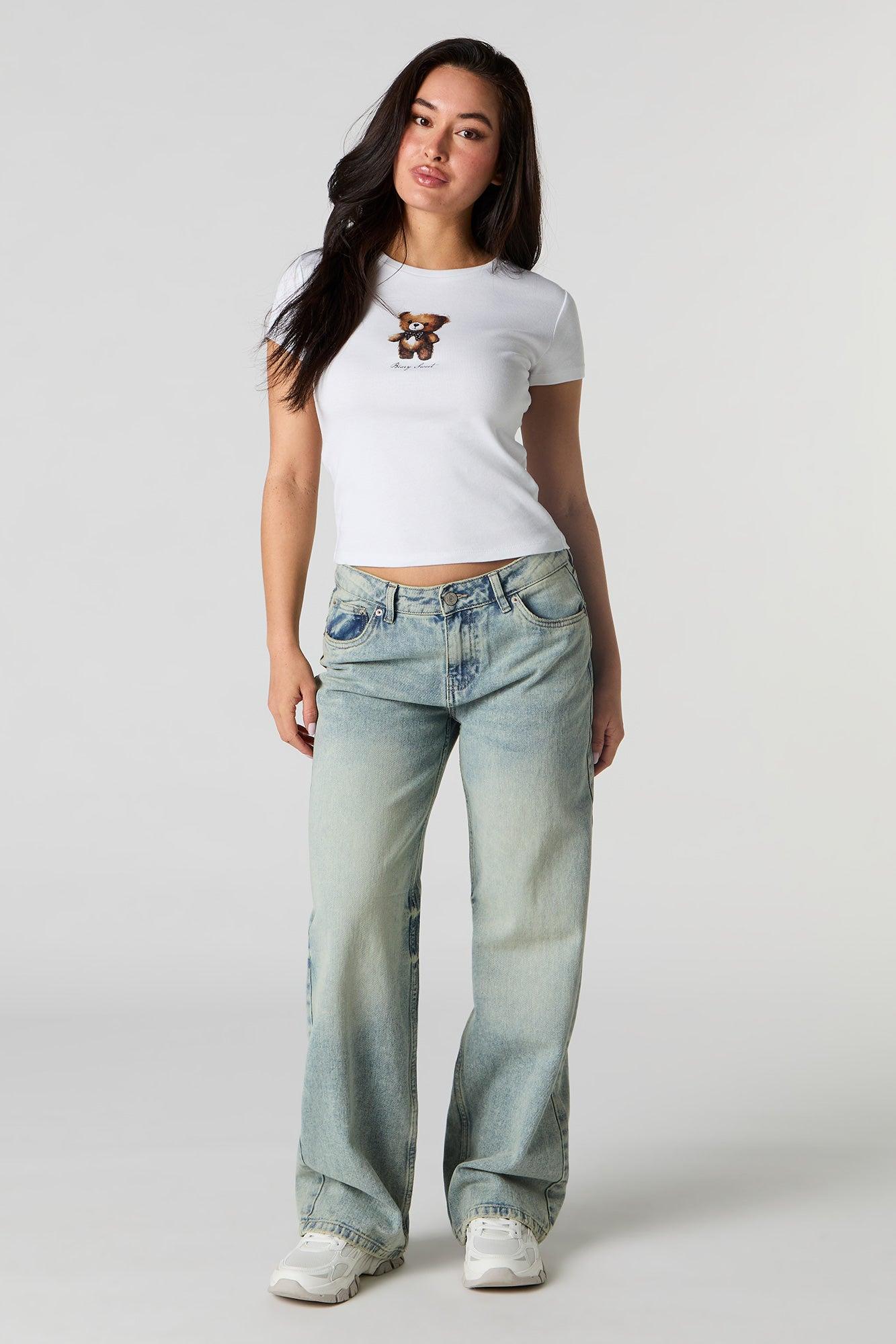 Rhinestone Graphic Ribbed T-Shirt Female Product Image