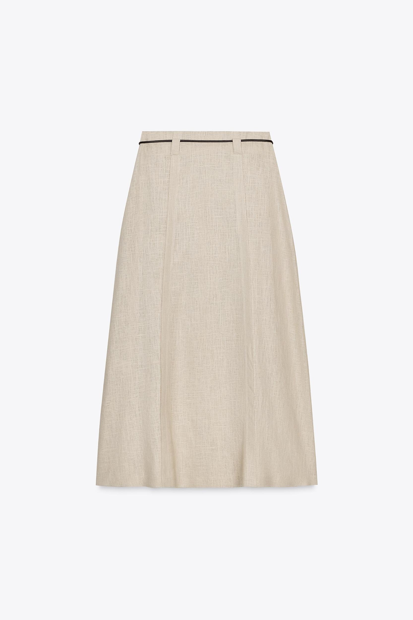 LINEN BELTED MIDI SKIRT Product Image