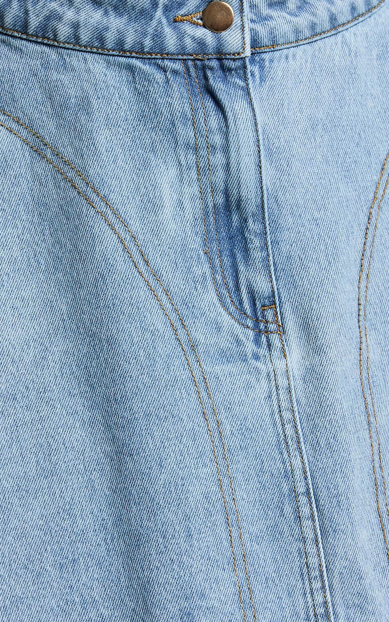 Koemi Skirt - High Waisted Denim Flare in Light Blue Wash Product Image