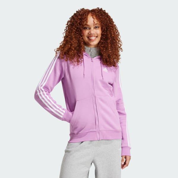 adidas Essentials 3-Stripes Full-Zip Fleece Hoodie Linen Green S Womens Product Image