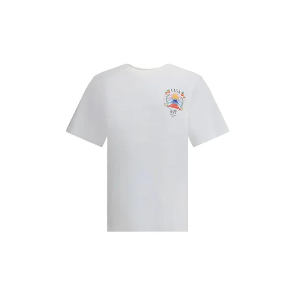 CASABLANCA T-shirt Girocollo Con Logo Sul Fronte In Cotone Bianca Uomo In Neutral Product Image