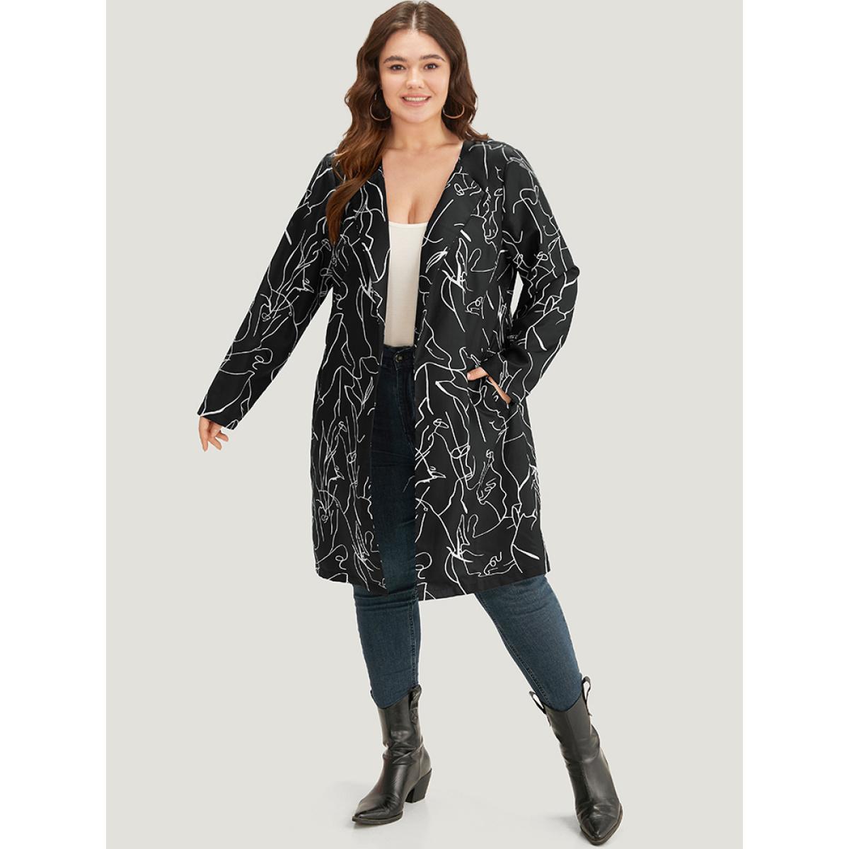 Plus Size Halloween Graffiti Print Open Front Maxi Coat Women Black Casual Contrast Ladies Dailywear Winter Coats BloomChic 22-24/3X Product Image