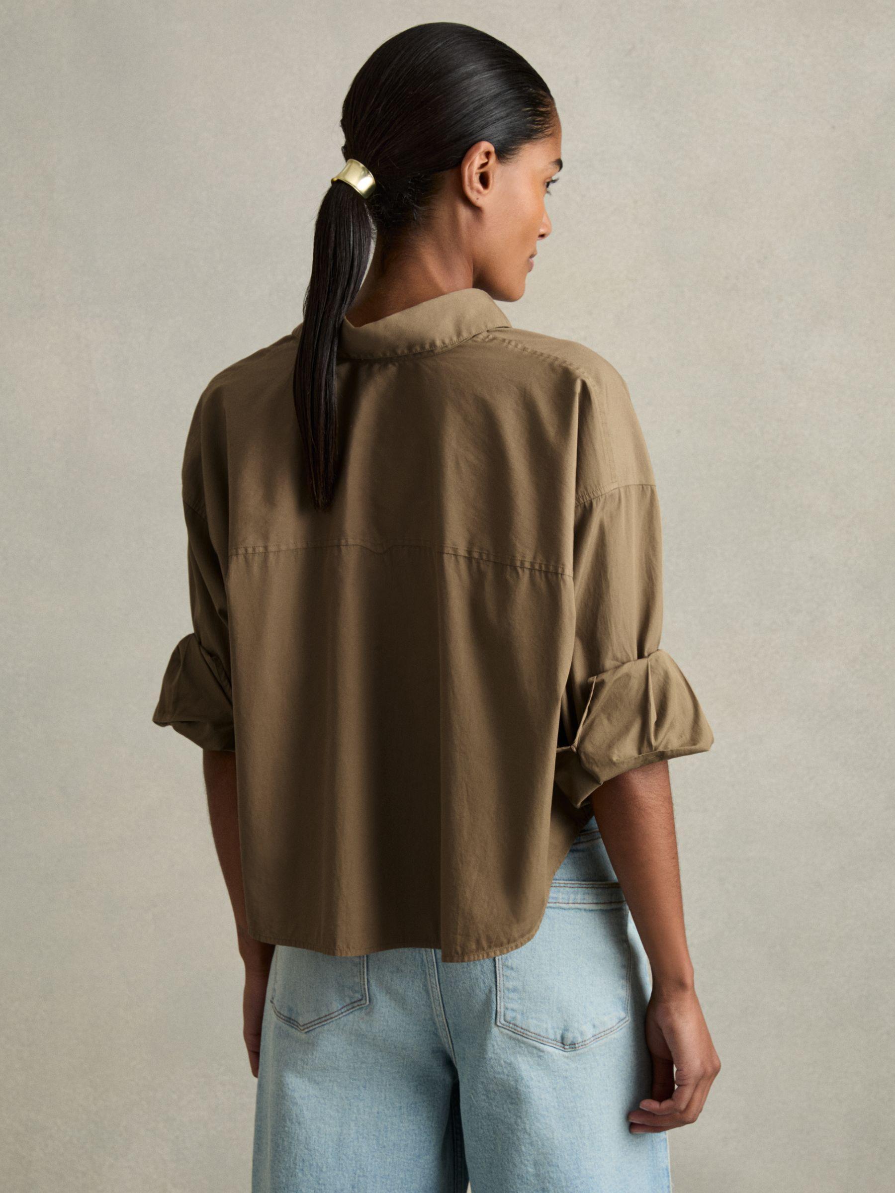 Cropped Cotton Shirt in Khaki Product Image