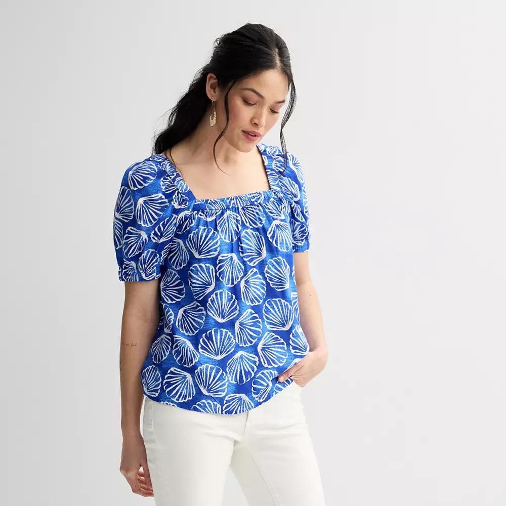 Women's Sonoma Goods For Life® Squareneck Peasant Top, Size: Medium, Bright Blue Shells Product Image