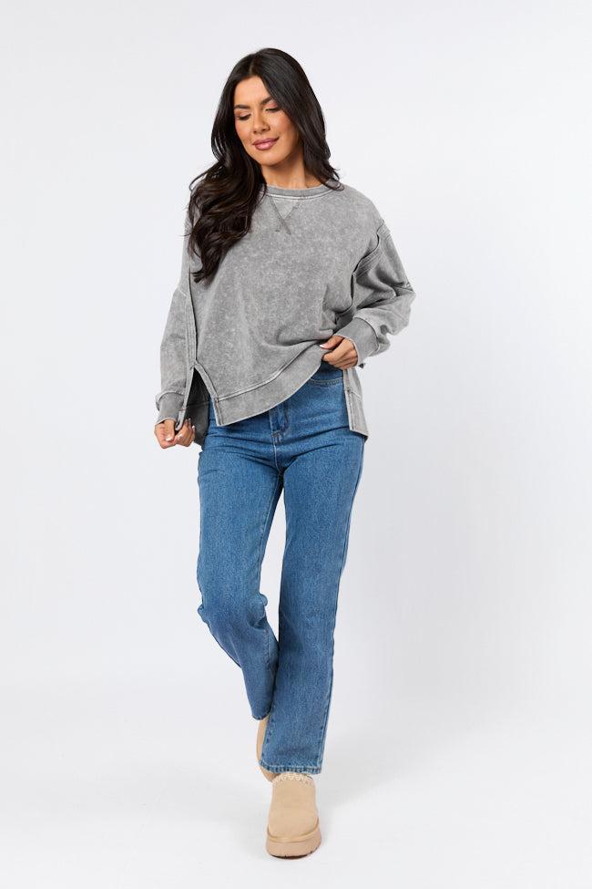 Around Town Charcoal Acid Wash Knit Pullover FINAL SALE Product Image