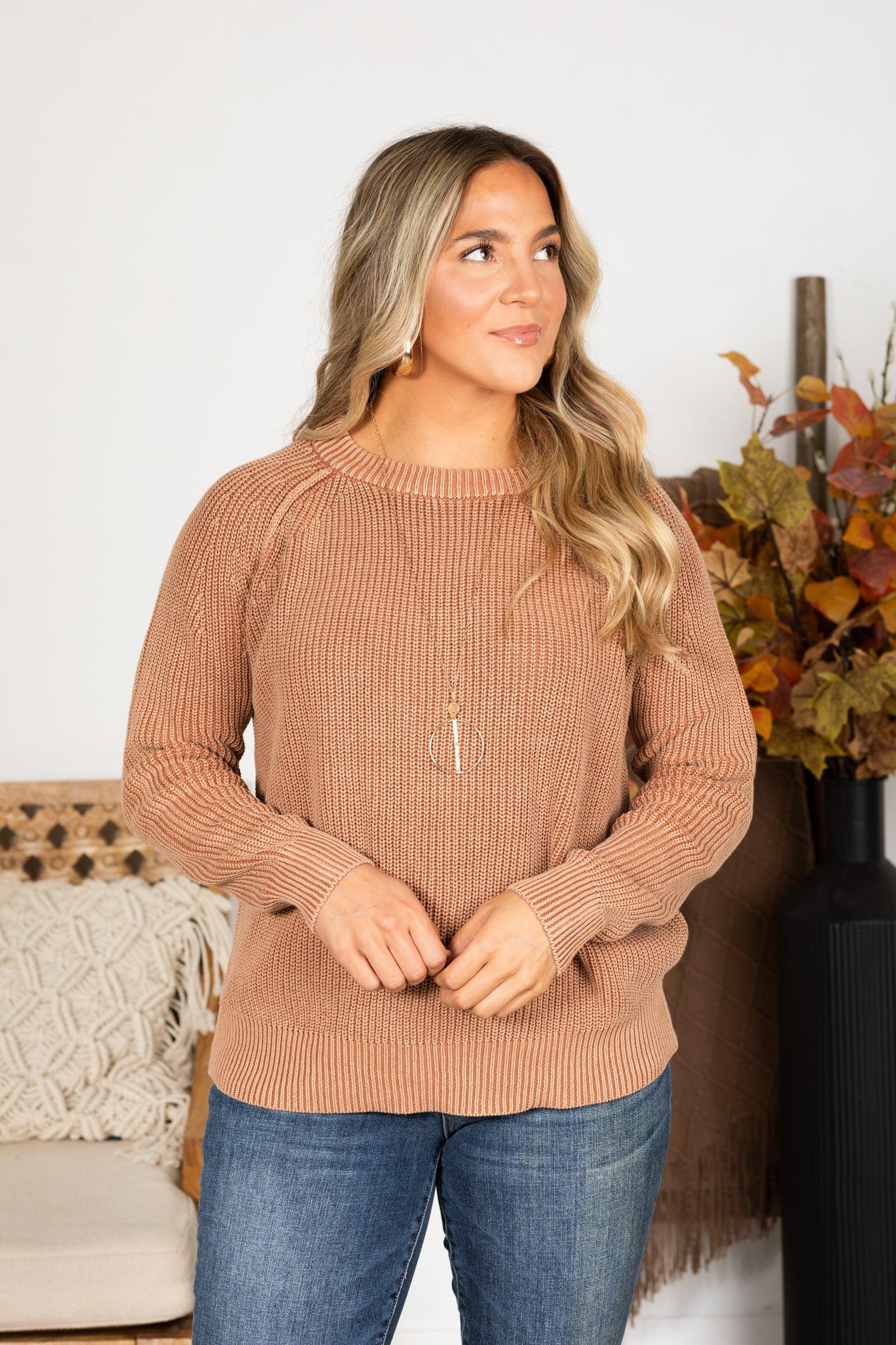 Washed Yarn Crewneck Pullover Sweater Product Image