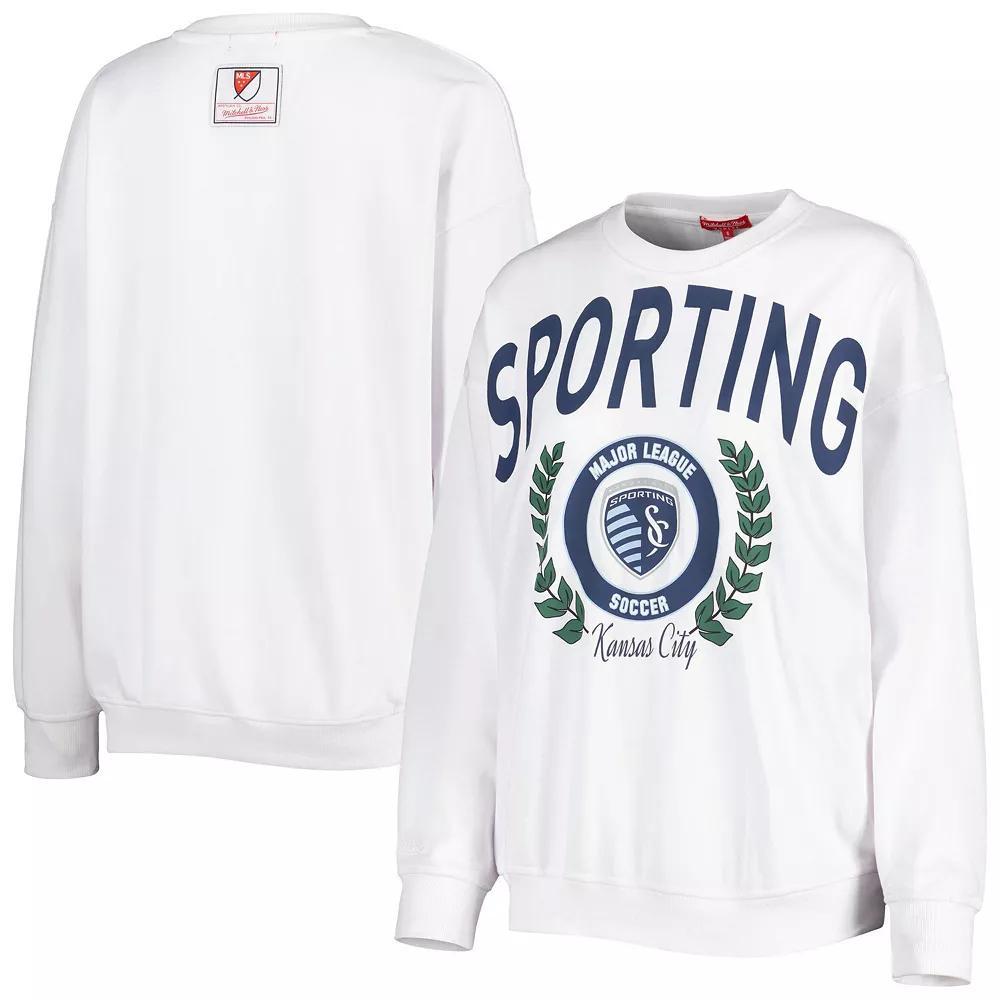 Women's Mitchell & Ness White Sporting Kansas City Logo 2.0 Pullover Sweatshirt, Size: Large Product Image