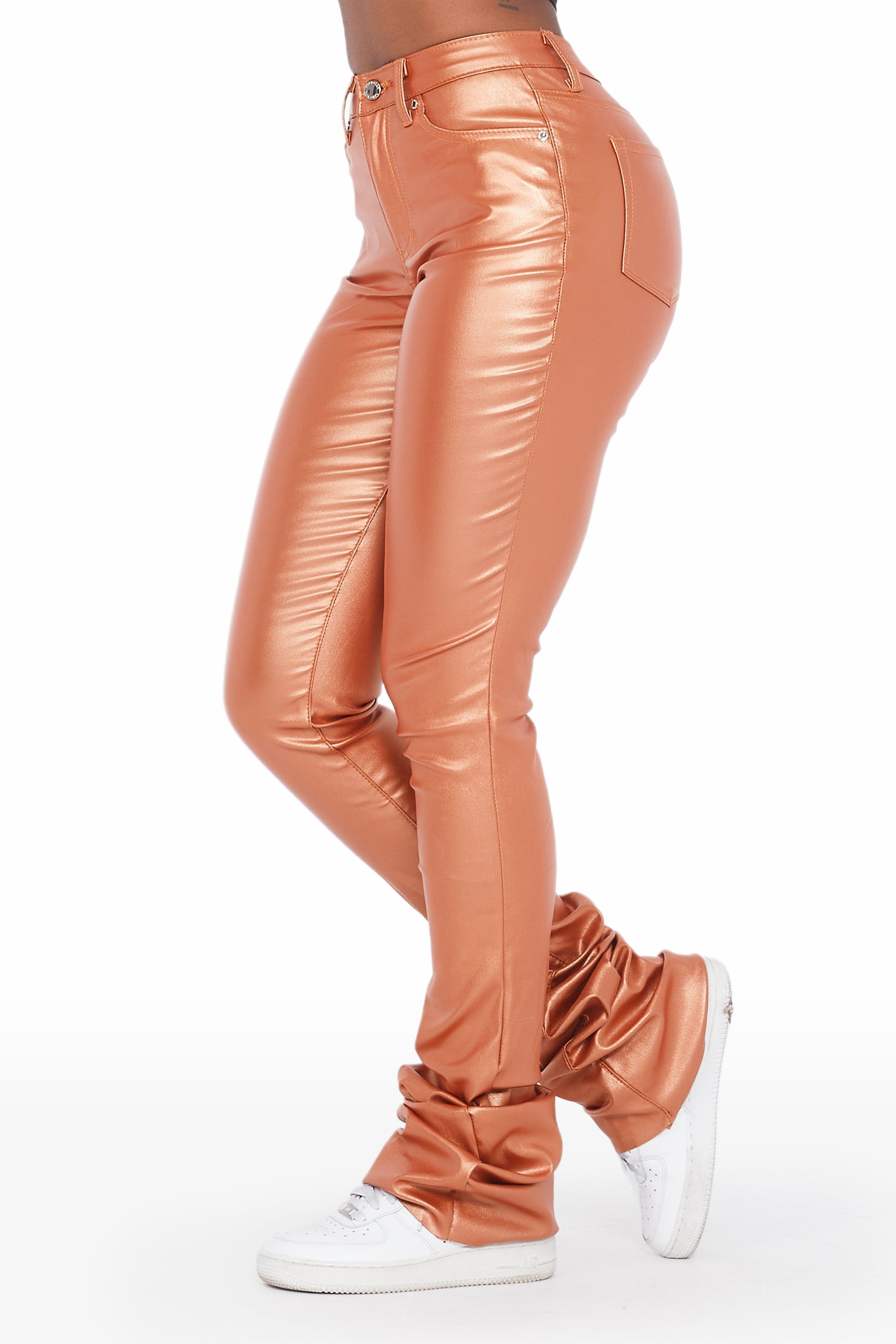 The Drama Metallic Orange PU Super Stacked Pant Female Product Image