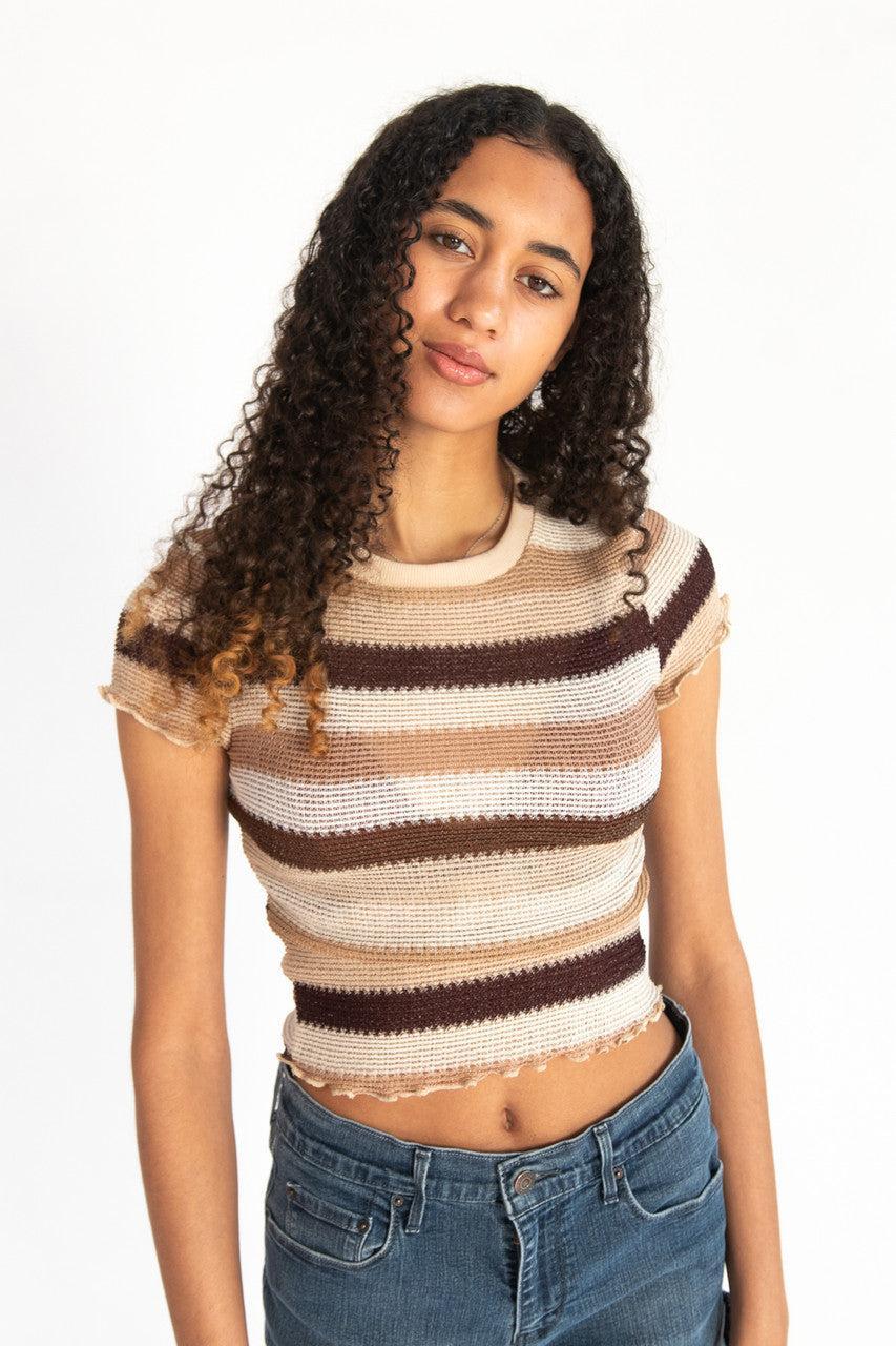 Crochet Stripe Lettuce Edge Tee Product Image