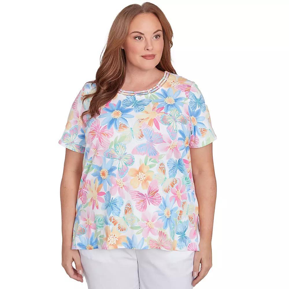 Plus Size Alfred Dunner Spring Butterfly Crewneck Top, Women's, Size: 1XL, Pink Team Product Image