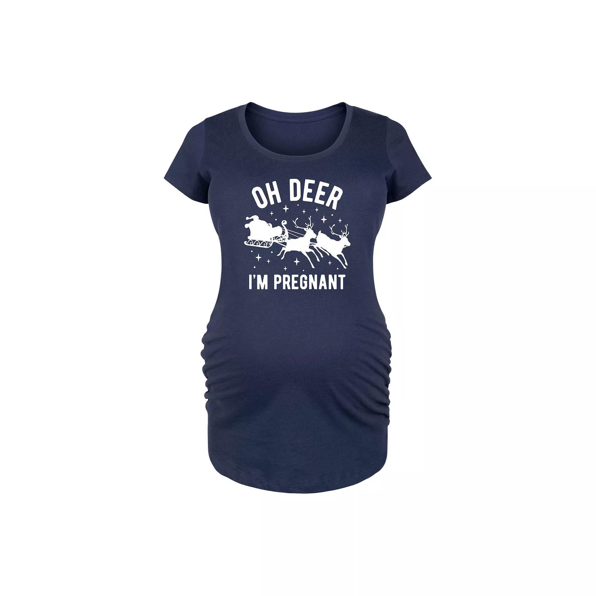 Maternity Oh Deer Im Pregnant Santas Sleigh Graphic Tee, Womens Blue Product Image