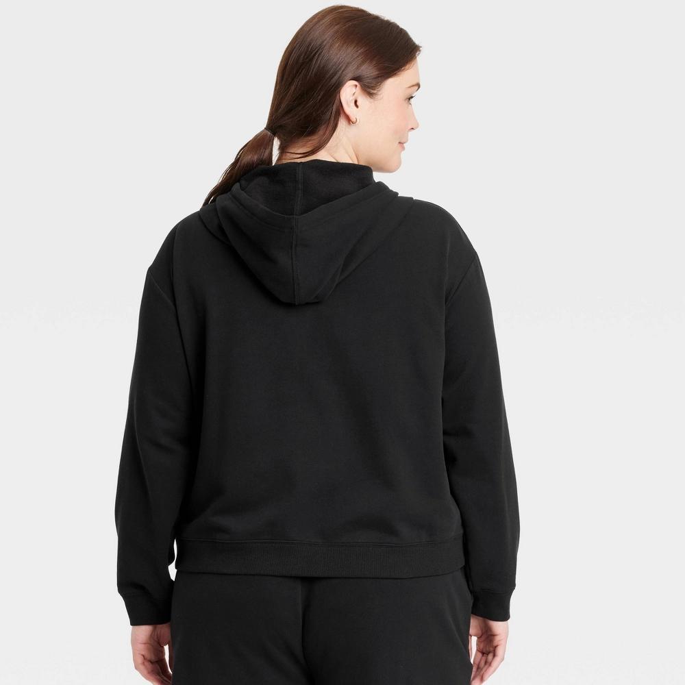 Women's Fleece Zip-Up Sweatshirt - Auden™ Black 3X: Hooded Knit Midweight with Front Pocket Product Image