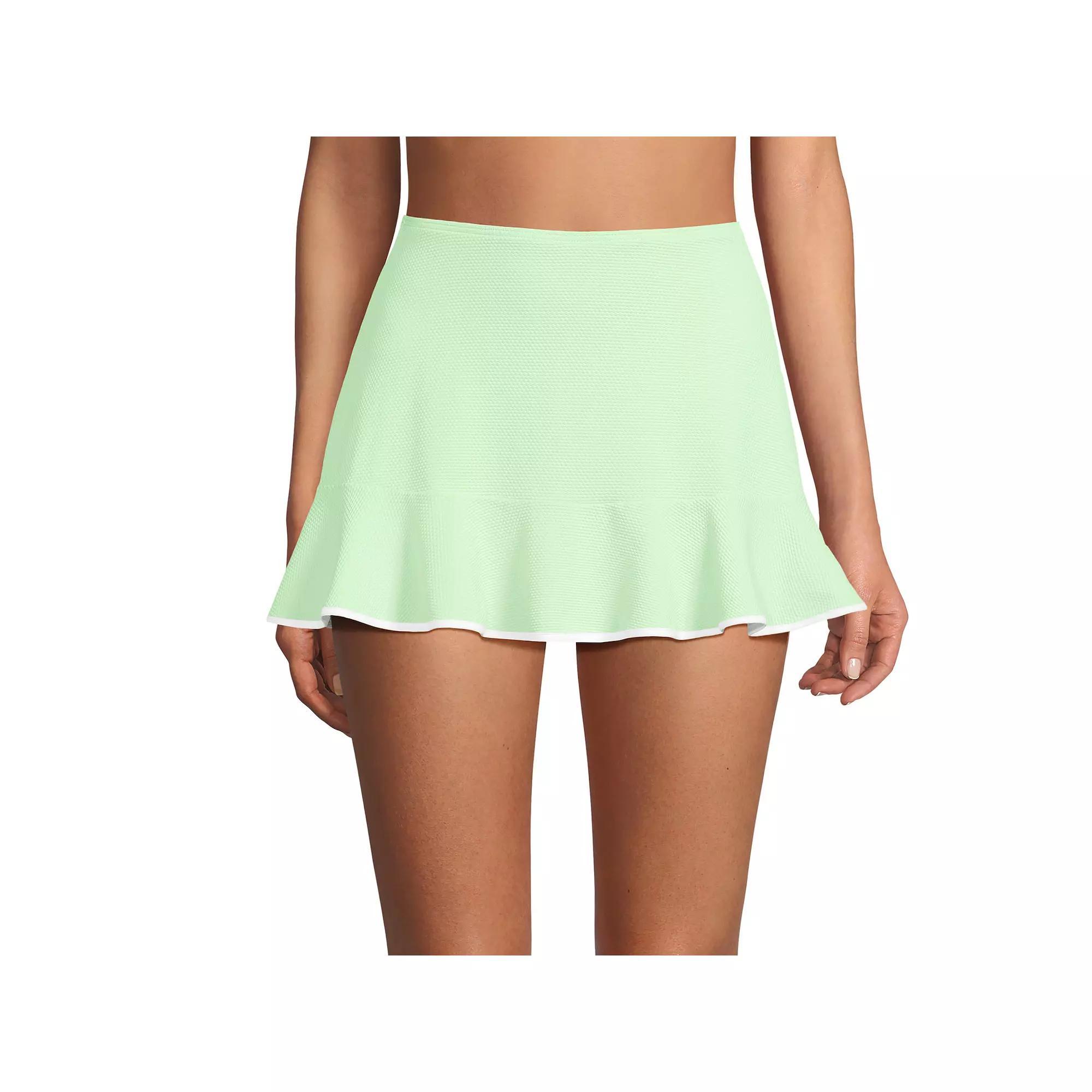 Women's Lands' End Pique Ruffle Hem Mini Swim Bottoms, Size: 12, Icy Mint White Product Image