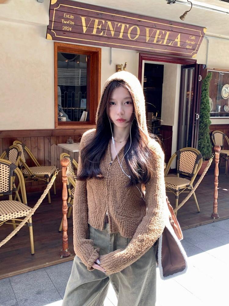Plain Hooded Cropped Zip Cardigan Product Image
